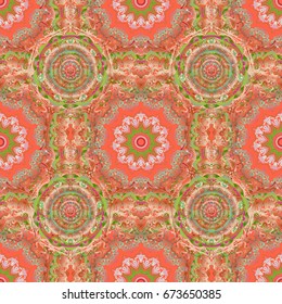 Classical luxury old fashioned ornament, royal victorian seamless texture for wallpapers, textile, wrapping. Exquisite baroque template in red, pink and green colors. Vector damask seamless pattern.