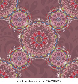 Classical luxury old fashioned ornament, royal victorian seamless texture for textile or fabric. Exquisite doodle baroque template. Vector damask seamless pattern in blue, pink and violet colors.