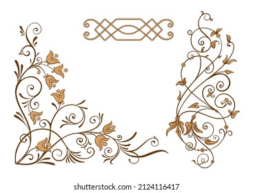 Classical luxury old fashioned royal baroque, historical ornament with lilies, victorian floral Clip art, set of elements for design Vector illustration.