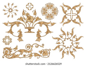 Klassischer Luxus altmodischer königlicher Barock, historische Ornament mit Lilien, viktorianische Blumenklammer Kunst, Set von Elementen für Design Vektorgrafik.