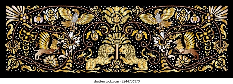 Classical luxury old fashioned royal decoration, historical ornament with lions, griffons and eagle Clip art, set of elements for design Vector illustration.