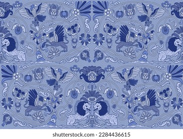 Classical luxury old fashioned royal decoration, historical ornament with lions, griffons and eagle Seamless pattern, background. Vector illustration.