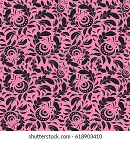 Classical luxury oldfashioned damask ornament, royal victorian seamless texture for fabric, textile, wrapping. Exquisite doodle baroque template. Vector damask seamless pattern in pink and gray colors