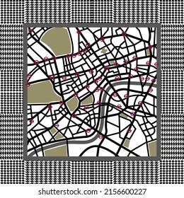 Classical man scarf design. Simple checkered pattern with city map.
