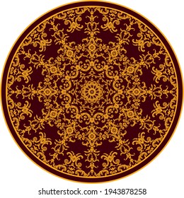 classical Mandala, rosette, eight-pointed star, set of Ornamental vector rosettes, snowflakes gold on burgundy background