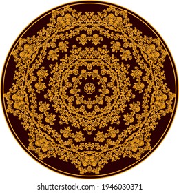 classical Mandala, rosette, eight-pointed star, set of Ornamental vector rosettes, snowflakes gold on burgundy background