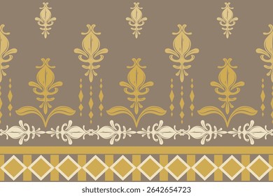 Damasco Clássico Medieval com Tons Lineares Dourados Sobre Fundo Marrom. Delicado Estilo de Dinheiro Velho Padrão Fleur de lis Elegância Ornamento outono Florais Geométrico Combinar Bordado Cachecol Malha