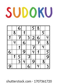 Classical medium sudoku isolated on white. Japanese puzzle stock vector illustration. Vertical printable sudoku game for kids and adults indoor pastime. Educational english number square logical game.