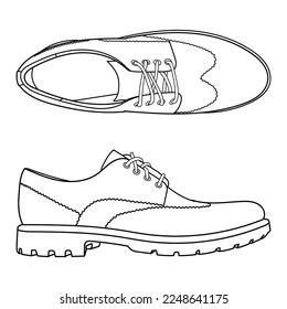 Classical men shoes isolated on white background. Vector outline doodle illustration