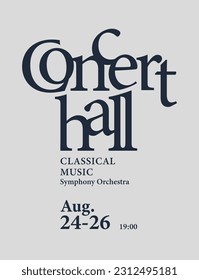 Classical music creative typography poster. Advertisement of music performance. Vector flat illustration