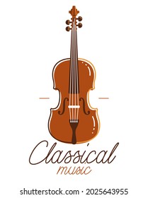 Classical music emblem or logo vector flat style illustration isolated, cello logotype for recording label or festival or musical orchestra.