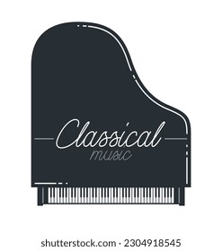 Classical music emblem or logo vector flat style illustration isolated, piano logotype for recording label or festival or musical orchestra.