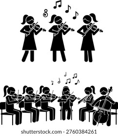 Classical Music Ensemble with Female Violinists – Orchestra Silhouette Collection