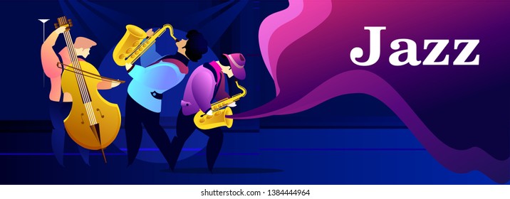 Classical music festival concert, musician playing jazz blues, vector illustration. Poster