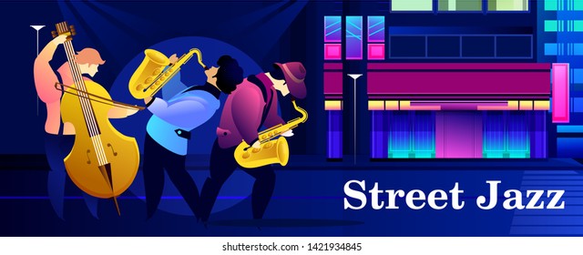 Classical music festival concert, musician playing jazz blues, vector illustration. Poster