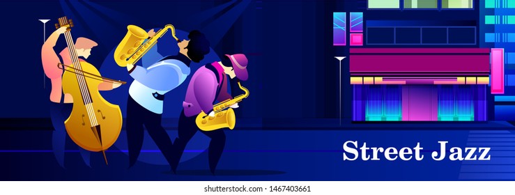 Classical music festival concert, musician playing jazz blues, vector illustration. Poster