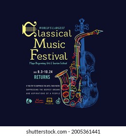 classical music festival, modern and stylish typography slogan. Abstract design with the lines style. Vector print tee shirt, typography, poster. 