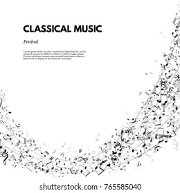 Classical music festival poster or banner template. Vector Classical Music festival text on stave background.