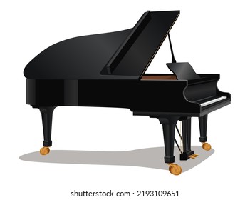 Classical Music instrument grand piano. Icon, image, sihouette of wodden black piano for philharmonic. Atr object for orchestra pianist, modern design isolated on white background. vector