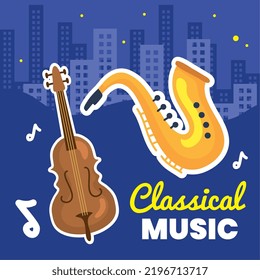classical music lettering with instruments