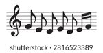 Classical music notation on straight staff lines. Treble clef with eighth and sixteenth notes. Song sheet art.