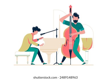 Classical Music Performance. Vector illustration of musicians playing piano and cello
