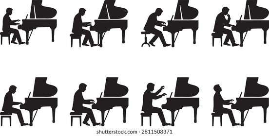 Classical music pianists playing a concert grand piano