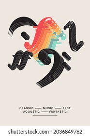 Classical music poster with blank space. Template with colorful notes and musical symbols. Vector illustration, EPS 10