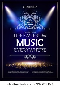 Classical Music, Theater, Museum & Show Poster Template with Elegant Lights. Vector background