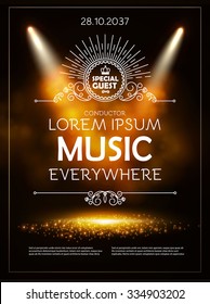 Classical Music, Theater, Museum & Show Poster Template With Elegant Lights. Vector Background