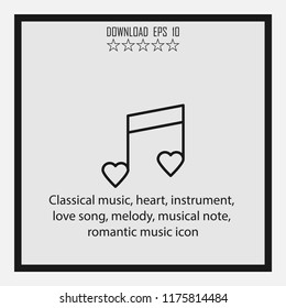 Classical musical, heart  line icon