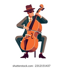 Classical musicians performing on stage with cello icon isolated