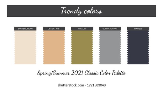 Classical neutral colors palette. Spring-Summer 2021. Fabric pieces. Isolated white background. Vector.
