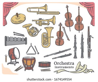 Classical orchestra instruments set. Vector illustration.