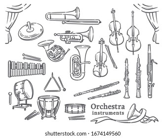 Classical orchestra instruments set. Vector illustration.