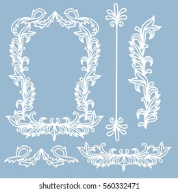 Classical ornamental hand drawn  elements frame border and flourishes