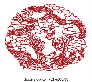 The classical papercut dragon pattern vector