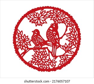 The classical papercut red bird pattern vector