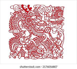 The classical papercut red dragon pattern vector