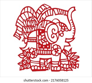 El clásico elefante rojo cortado en papel vector de linea