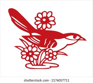 The classical papercut red Sparow pattern vector