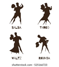 Classical Partner Retro Dance 4 Black Cartoon Icons Collection With Waltz Tango And Salsa Isolated Vector Illustration 