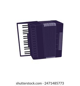 Classical piano accordion. Box shaped musical instrument with squeeze bellows to play sounds. Music equipment with keyboard. Bayan, harmonica. Flat isolated vector illustration on white background