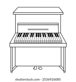 Classical piano in black and white isolated element. Musical instrument in outline. Vector illustration