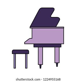 classical piano and chair on white background