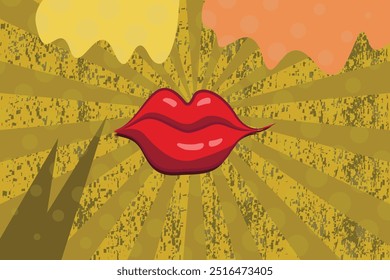 Papel de parede clássico da arte pop com lábios para o seu design, ilustração de arte vetorial