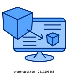 Classical Quantum Bit icon represented by monitor, box Blue style.