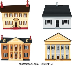 Classical Revival Homes-Set of different old architecture in cartoon style