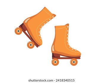 Classical Roller skates. Skating Shoe doodle for Sport and disco poster. Hand Drawn flat Vector sketch icon isolated on white background. Active, Healthy lifestyles. Leisure activity 90s accessory