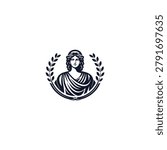 Classical Roman or Greek Goddess Vector Logo with Laurel Wreath